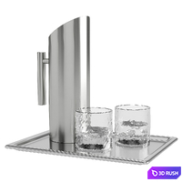 Trays with water pitcher 3D Model Vray, Corona