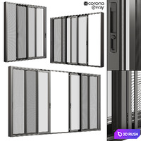 A set of sliding metal windows and doors with a mosquito net. 3D Model Vray, Corona