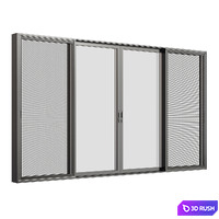 A set of sliding metal windows and doors with a mosquito net. 3D Model Vray, Corona