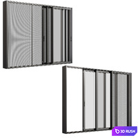 A set of sliding metal windows and doors with a mosquito net. 3D Model Vray, Corona