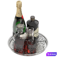 Tray of whiskey and champagne 3D Model Vray, Corona