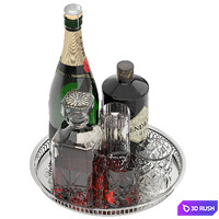 Tray of whiskey and champagne 3D Model Vray, Corona