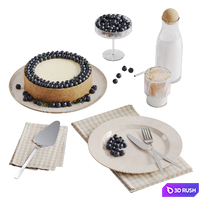 Cheesecake With Blueberries and Coffee Decor 3D Model Vray, Corona
