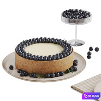 Cheesecake With Blueberries and Coffee Decor 3D Model Vray, Corona