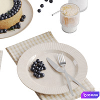 Cheesecake With Blueberries and Coffee Decor 3D Model Vray, Corona