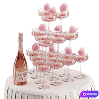 Pyramid of champagne glasses 3D Model Corona