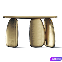 Ardara II Brabbu Gold Leaf Marble Console Table 3D Model Vray, Corona