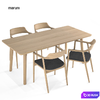 Maruni Arm chair Low Hiroshima + table 3D Model Vray