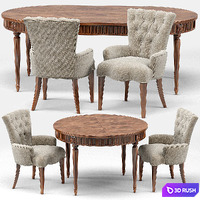 Gustavian Extension Table and Toulouse French Armchair 3D Model Vray