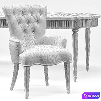 Gustavian Extension Table and Toulouse French Armchair 3D Model Vray