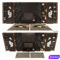 TV wall_Decorative set 3D Model Vray