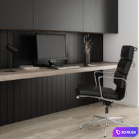 Office furniture black 3D Model Vray, Corona