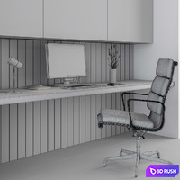 Office furniture black 3D Model Vray, Corona