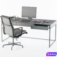 Black office desk set 3D Model Vray, Corona