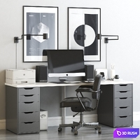 IKEA workplace with ALEX table and ALEFJALL chair 3D Model Vray, Corona