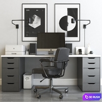 IKEA workplace with ALEX table and ALEFJALL chair 3D Model Vray, Corona
