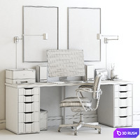 IKEA workplace with ALEX table and ALEFJALL chair 3D Model Vray, Corona