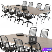 Conference Table Set For Office 3D Model Vray, Corona