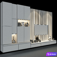 TV Wall Set 138 3D Model Vray