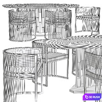 Exclusive Italian High End Oval Marble Dining Set 3D Model Vray