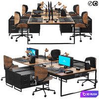 Office furniture set 02 3D Model Vray, Corona