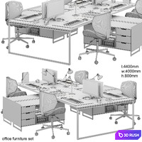 Office furniture set 02 3D Model Vray, Corona