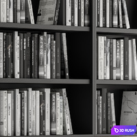 Simple Library with black and white Books 3D Model Vray, Corona