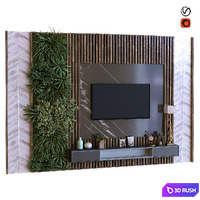 TV wall set 011 green wall 3D Model Vray, Corona