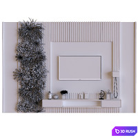 TV wall set 011 green wall 3D Model Vray, Corona