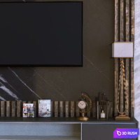 TV wall set 011 green wall 3D Model Vray, Corona