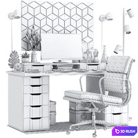 IKEA office workplace 84 3D Model Vray, Corona