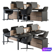 Office Furniture - employee Set Wood and Black 37 3D Model Vray, Corona