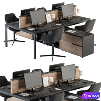 Office Furniture - employee Set Wood and Black 37 3D Model Vray, Corona