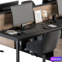 Office Furniture - employee Set Wood and Black 37 3D Model Vray, Corona
