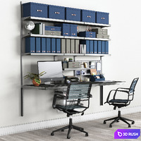 Office workplace set N2 3D Model Vray, Corona