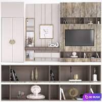 Cabinet furniture - TV wall set 3D Model Vray, Corona