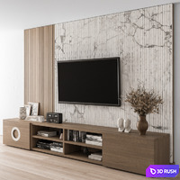 TV Wall Stone and Wood - Set 16 3D Model Vray, Corona