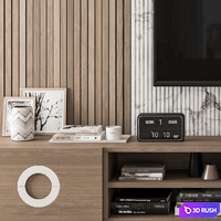 TV Wall Stone and Wood - Set 16 3D Model Vray, Corona