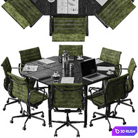 Hexagon conference table 3D Model Vray, Corona