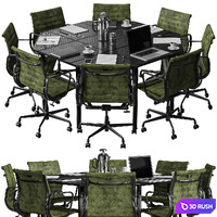 Hexagon conference table 3D Model Vray, Corona