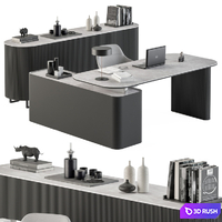 Boss Desk Black and Gray - Office Furniture 236 3D Model Vray, Corona