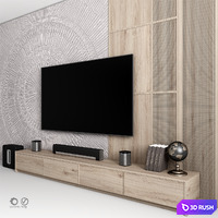 TV Consol "Wood Grid" 3D Model Vray, Corona