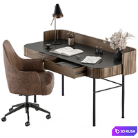 Home Office Wood and Black Table - Office Furniture 292 3D Model Vray, Corona