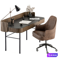 Home Office Wood and Black Table - Office Furniture 292 3D Model Vray, Corona
