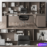 Boss Desk and Library Black and Beige - Office Furniture 315 3D Model Vray, Corona