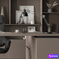 Boss Desk and Library Black and Beige - Office Furniture 315 3D Model Vray, Corona