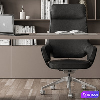 Boss Desk and Library Black and Beige - Office Furniture 315 3D Model Vray, Corona