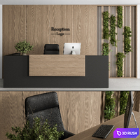 Reception Desk and Wall Decor with vertical Garden - Office Set 309 3D Model Vray, Corona