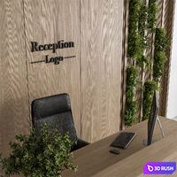 Reception Desk and Wall Decor with vertical Garden - Office Set 309 3D Model Vray, Corona