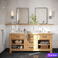 Pottery Barn Double Sink Vanities 3D Model Vray, Corona